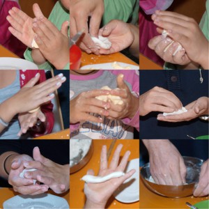 Viele Hände kreieren Songpyeon